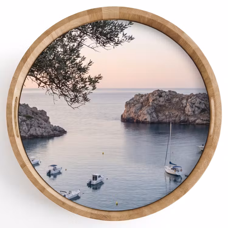 Tray - Bay - boats - sunset - Baai - boten - zonsondergang Dienblad Rond middel