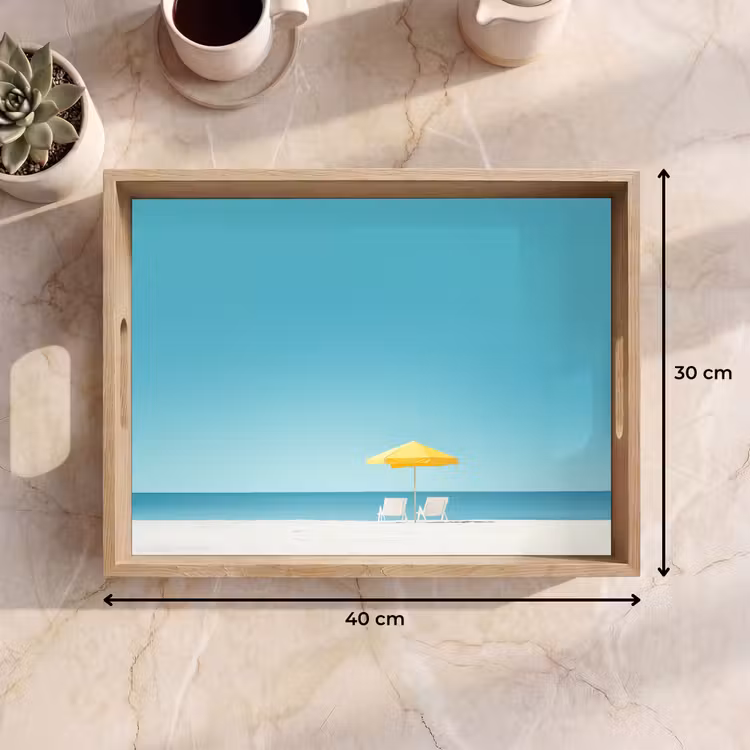 Strand - Blauwe lucht - Geel - Parasol Dienblad Rechthoek middel -USP_Formaat