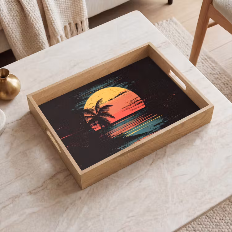 Strand - Minimalistisch - Zon - Oranje Dienblad Rechthoek middel -sfeer1
