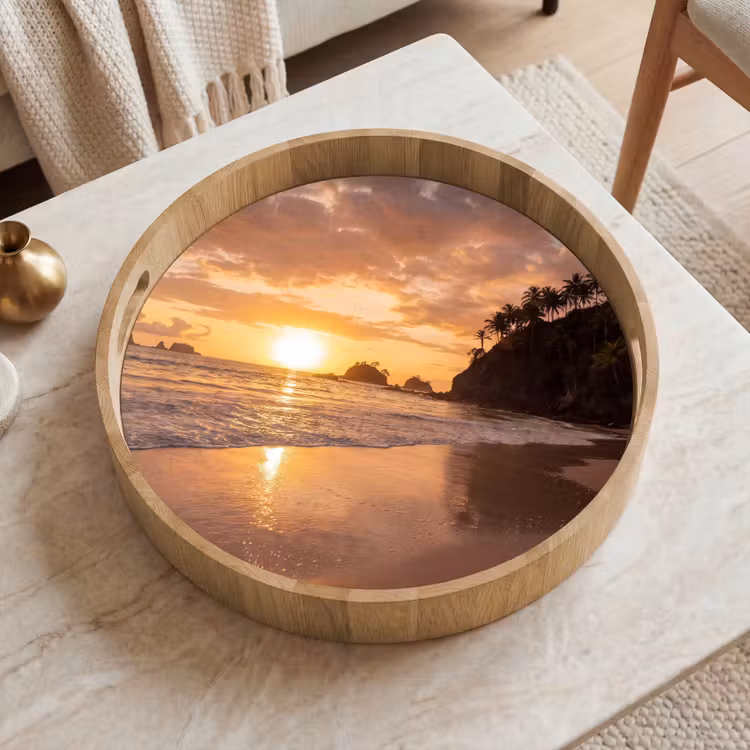 Strand - Zonsondergang - Natuur - Tropisch - Oranje Dienblad Rond middel -sfeer1