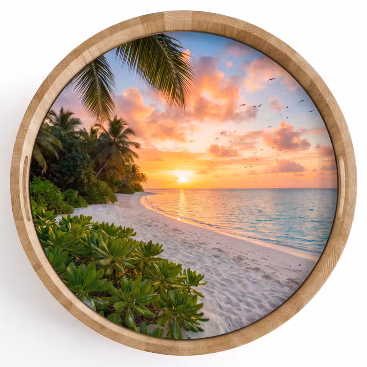 Strand - Zonsondergang - Palmbomen - Tropisch - Natuur Dienblad Rond middel -z3d_shopping