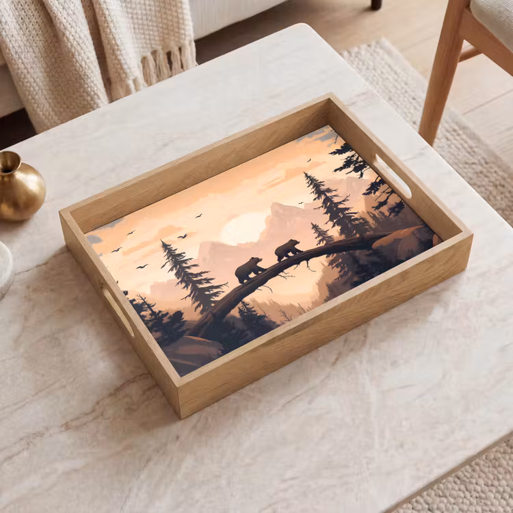 Beren - Bomen - Landschap - Zonsondergang Dienblad Rechthoek middel -sfeer1