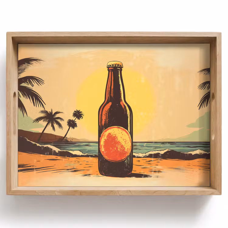 Bierfles - Zonsondergang - Palmbomen - Zee Dienblad Rechthoek middel -z3d_shopping