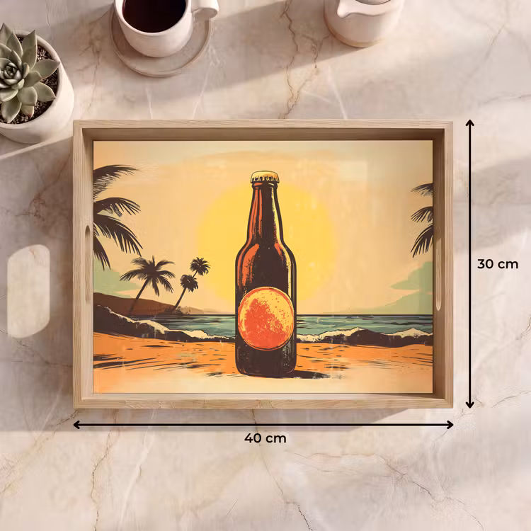Bierfles - Zonsondergang - Palmbomen - Zee Dienblad Rechthoek middel -USP_Formaat
