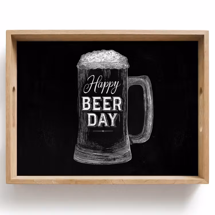 Bierpul - Witte krijtletters - Happy beer day Dienblad Rechthoek middel -z3d_shopping
