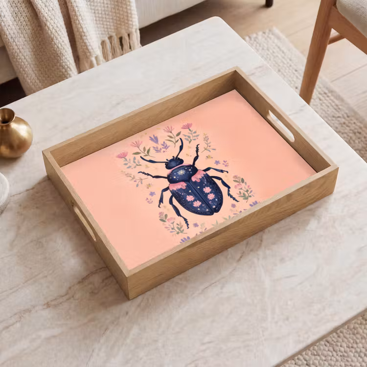 Kever - Donkerblauw - Bloemen - Sierlijk Dienblad Rechthoek middel -sfeer1