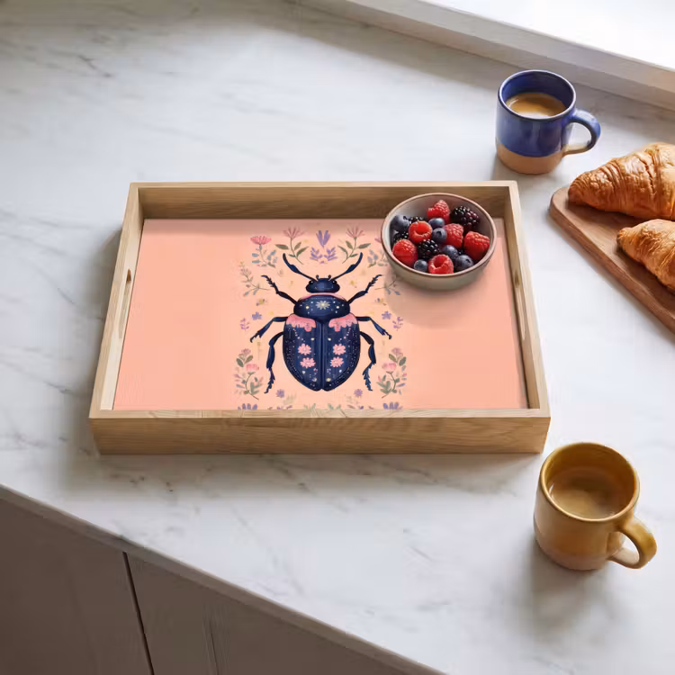 Kever - Donkerblauw - Bloemen - Sierlijk Dienblad Rechthoek middel -sfeer2