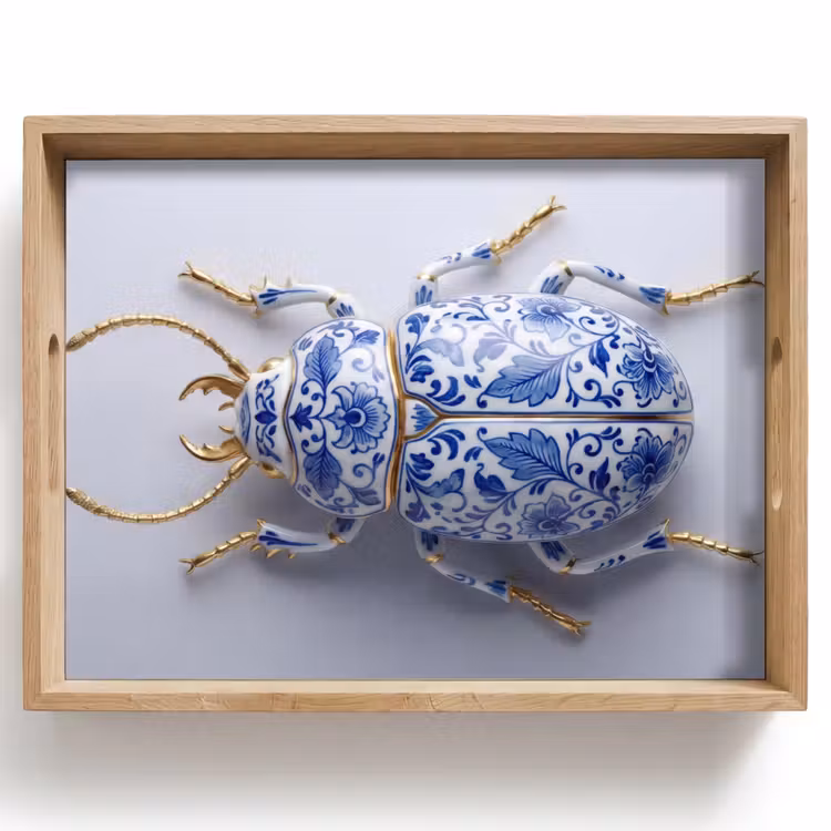 Kever - Delfts  - Blauw - Goud Dienblad Rechthoek middel -z3d_shopping