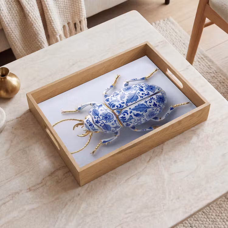 Kever - Delfts  - Blauw - Goud Dienblad Rechthoek middel -sfeer1