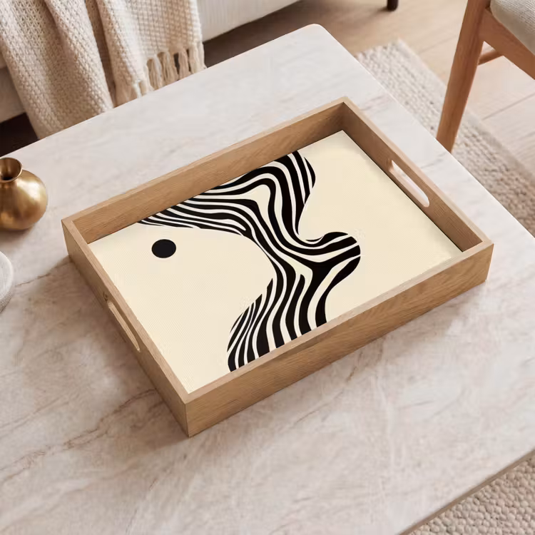 Beige - Lijnen - Golvend -  Abstract Dienblad Rechthoek middel -sfeer1