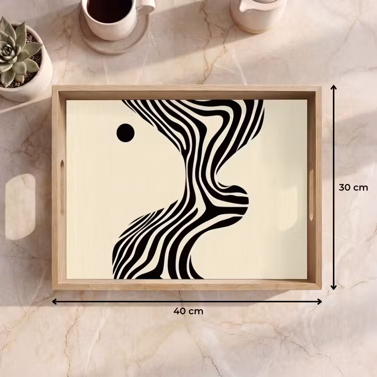 Beige - Lijnen - Golvend -  Abstract Dienblad Rechthoek middel -USP_Formaat