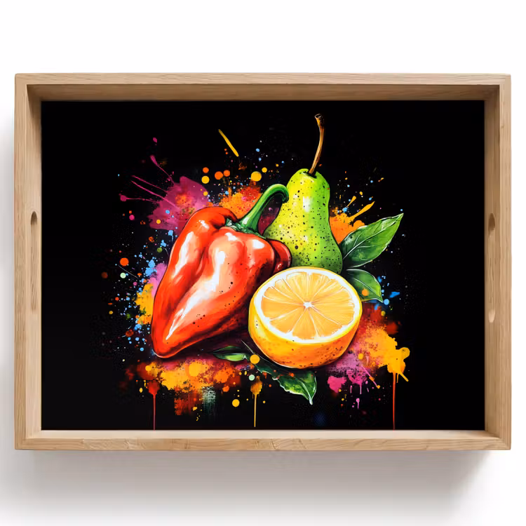Paprika - Peer - Citroen - Graffiti - Verf - Abstract Dienblad Rechthoek middel -z3d_shopping