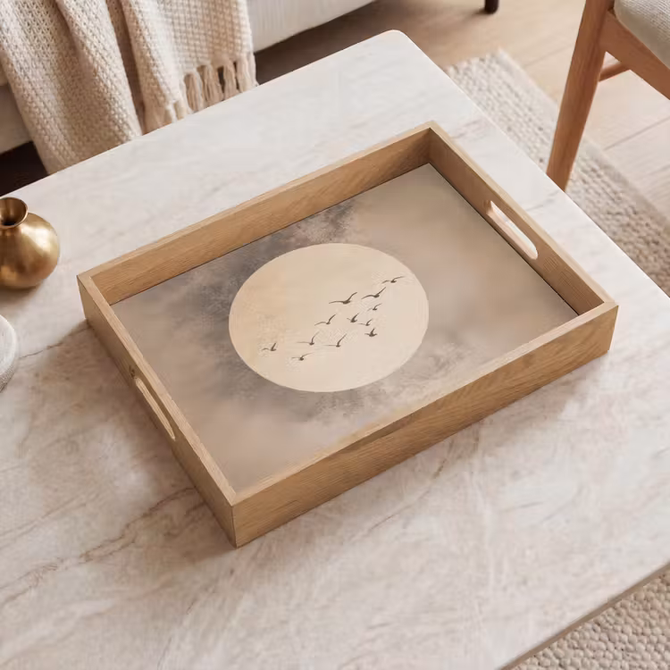 Vogel - Beige - Japandi Dienblad Rechthoek middel -sfeer1