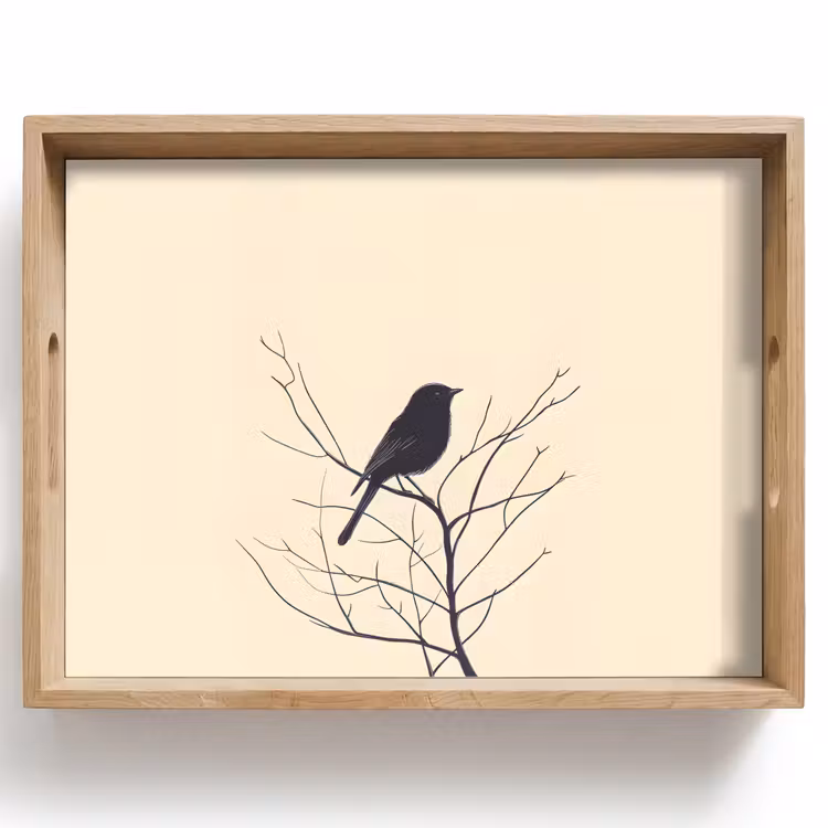 Vogel - Zwart - Tak - Minimalistisch Dienblad Rechthoek middel -z3d_shopping