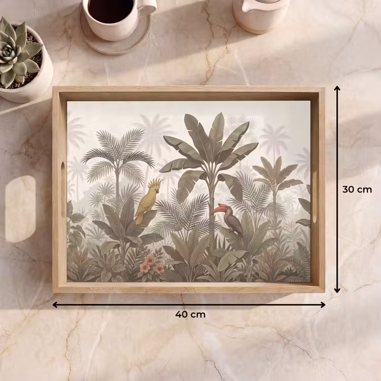 Vogel - Jungle - Tropisch - Illustratie - Groen Dienblad Rechthoek middel -USP_Formaat