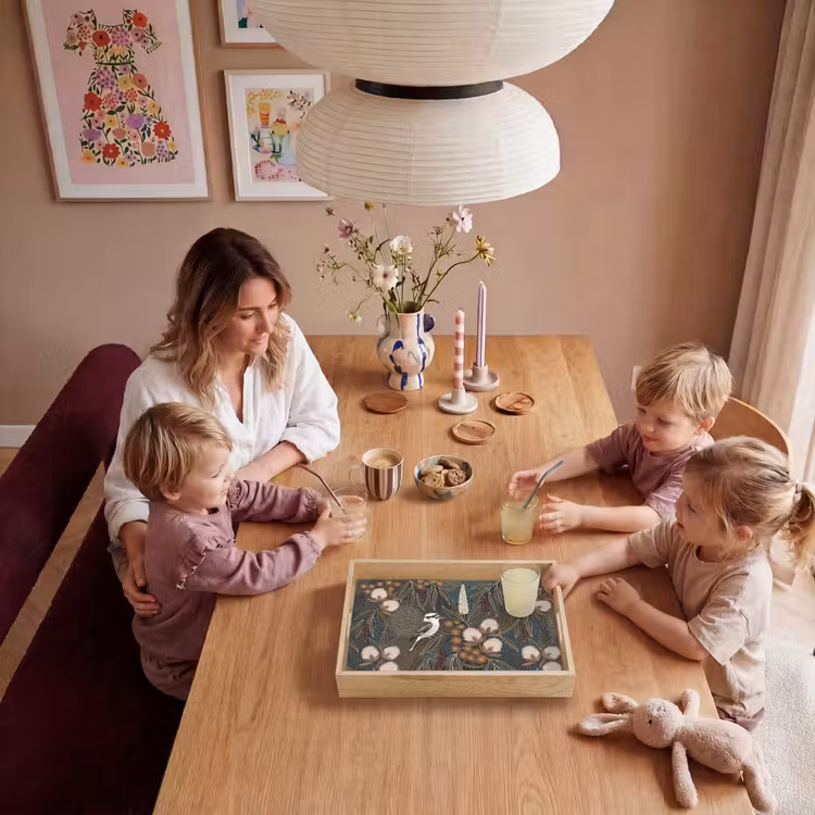Vogel - Bladeren - Natuur - Illustratie - Groen Dienblad Rechthoek middel -sfeer4