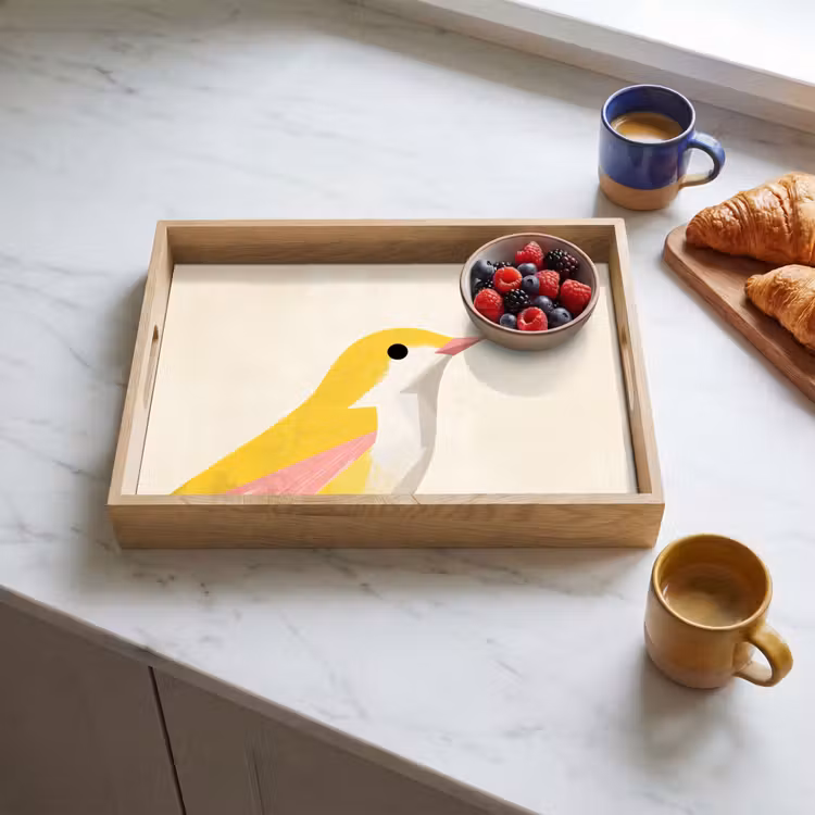 Vogel - Minimalistisch - Geel Dienblad Rechthoek middel -sfeer2