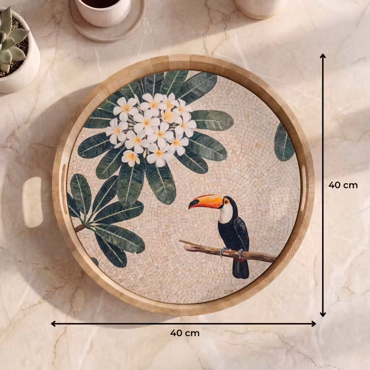 Vogel - Mozaïek - Tropisch - Natuur - Kleurrijk Dienblad Rond middel -USP_Formaat