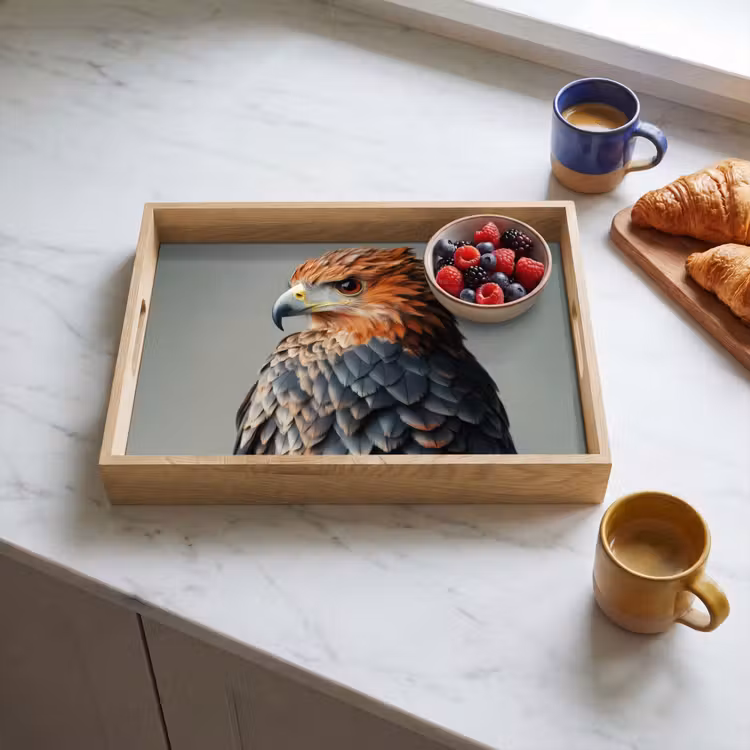 Vogel - Realistisch - Veren - Bruin Dienblad Rechthoek middel -sfeer2