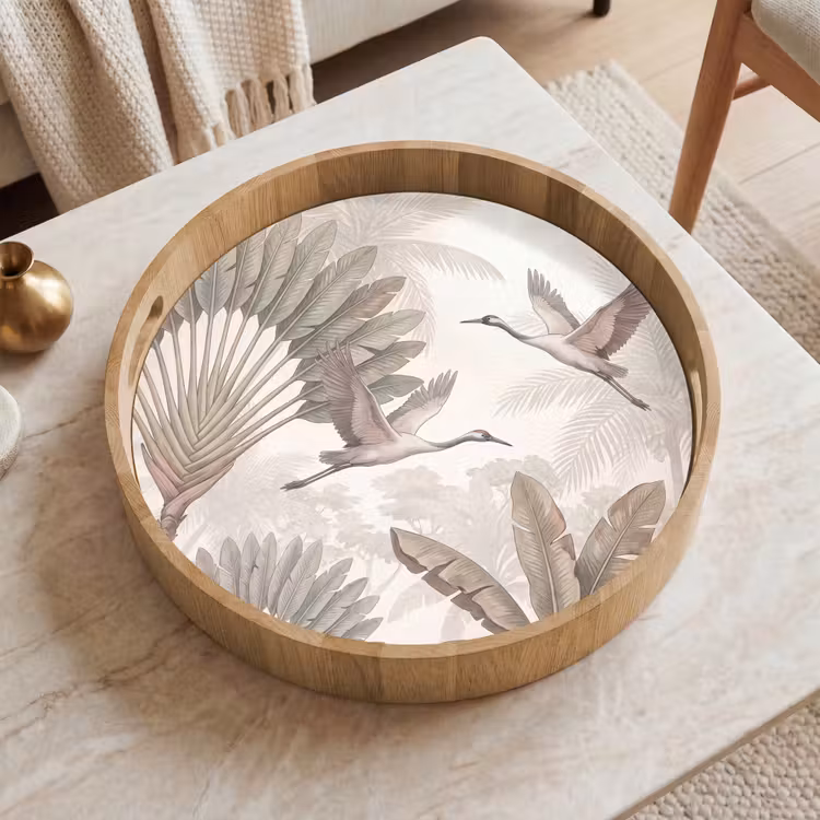 Vogel - Tropisch - Jungle - Natuur - Beige Dienblad Rond middel -sfeer1