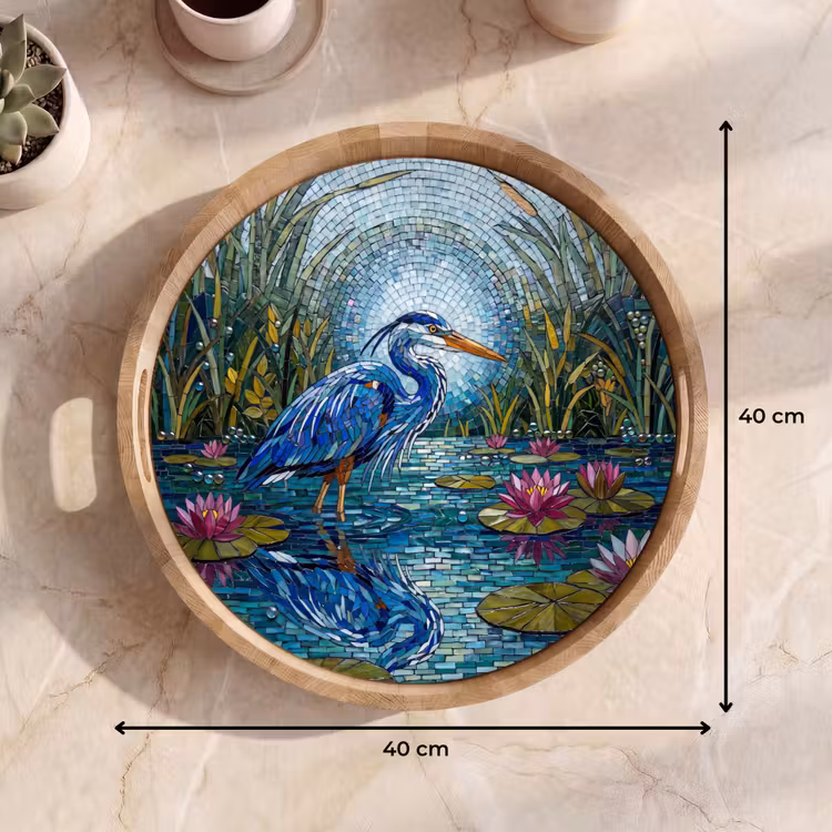 Vogel - Water - Natuur - Abstract - Blauw Dienblad Rond middel -USP_Formaat