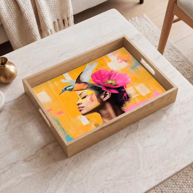 Vogel - Vrouw - Abstract - Bloem Dienblad Rechthoek middel -sfeer1