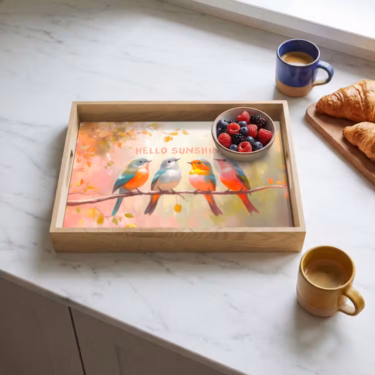 Vogels - Tak - Quote - Roze Dienblad Rechthoek middel -sfeer2