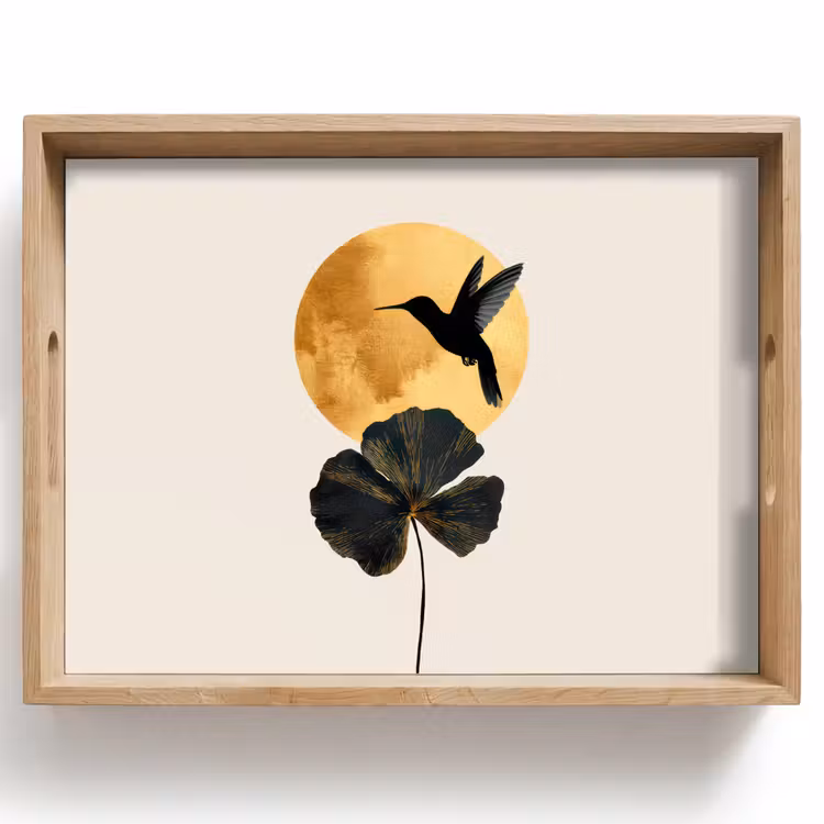 Zwarte kolibrie - Bloem - Gouden cirkel Dienblad Rechthoek middel -z3d_shopping