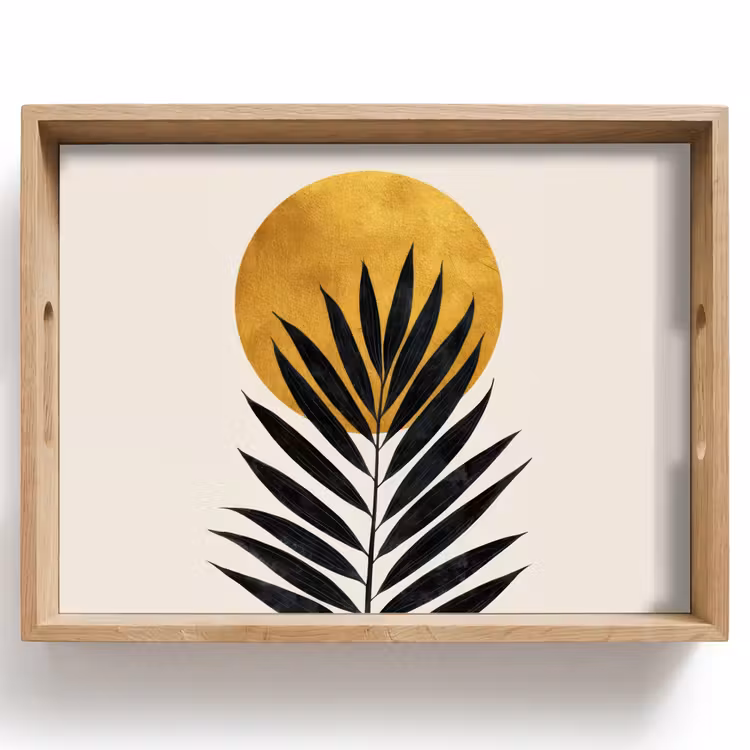 Zwart palmblad - Gouden cirkel - Beige achtergrond Dienblad Rechthoek middel -z3d_shopping