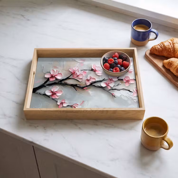 Bloesem - Kunstzinnig - Roze - Sakura Dienblad Rechthoek middel -sfeer2