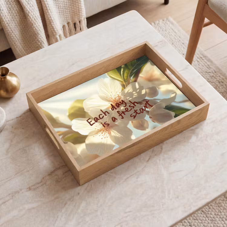 Bloesems - Zonlicht - Quote - Wit Dienblad Rechthoek middel -sfeer1