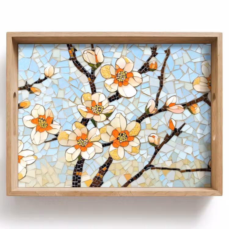 Bloesems - Wit - Mozaïek - Tak Dienblad Rechthoek middel -z3d_shopping