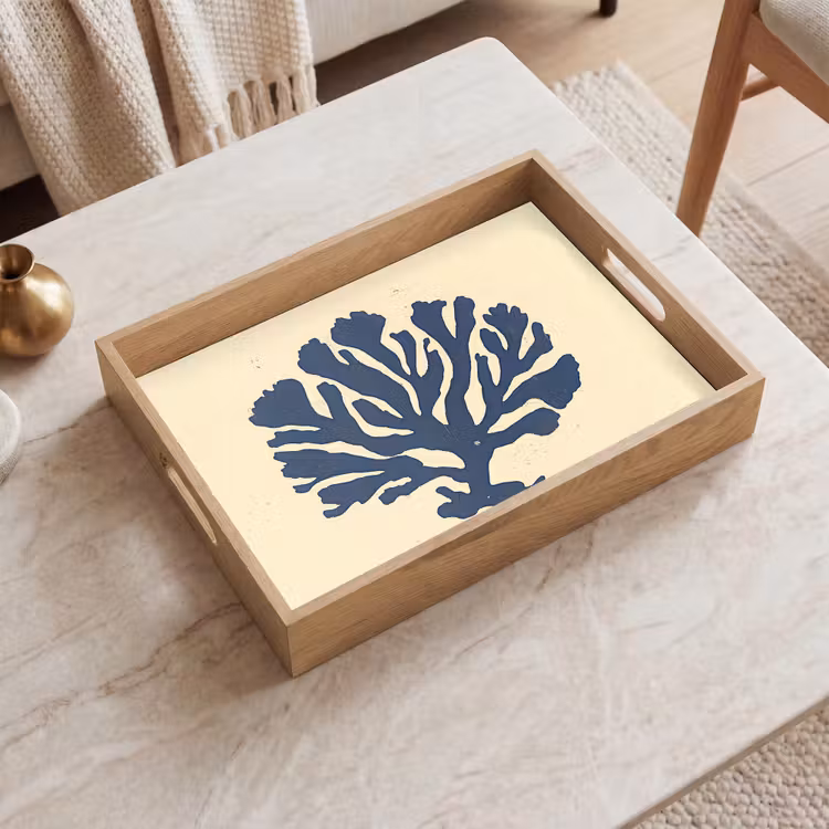 Blauw koraal - Vertakkingen - Beige Dienblad Rechthoek middel -sfeer1