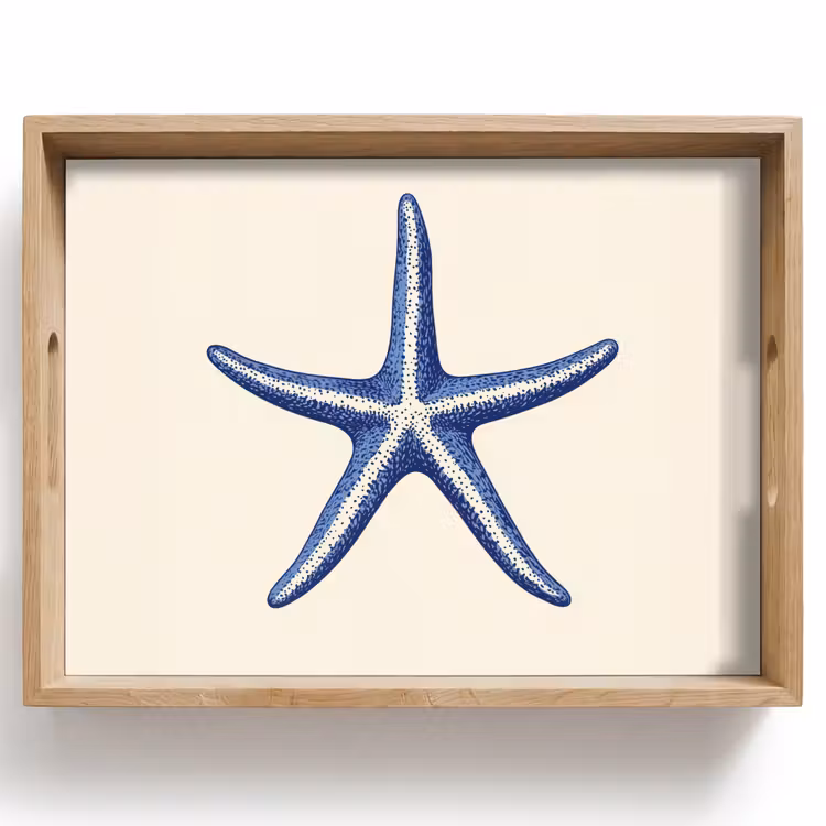 Blauwe zeester - Minimalistisch - Beige Dienblad Rechthoek middel -z3d_shopping