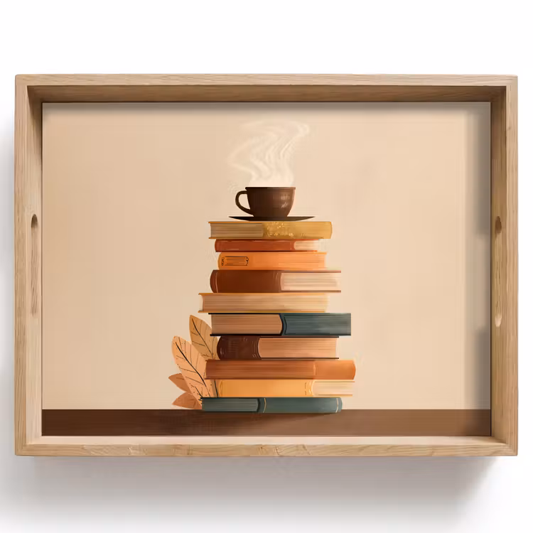 Boeken - Toren - Koffie - Beige Dienblad Rechthoek middel -z3d_shopping