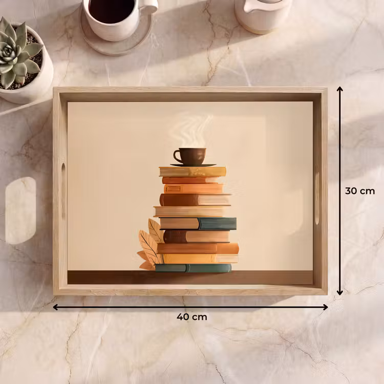 Boeken - Toren - Koffie - Beige Dienblad Rechthoek middel -USP_Formaat