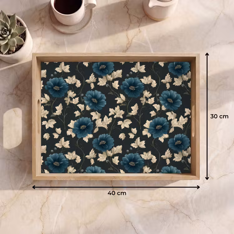 Botanisch - Bloemen - Blauw Dienblad Rechthoek middel 911 -USP_Formaat