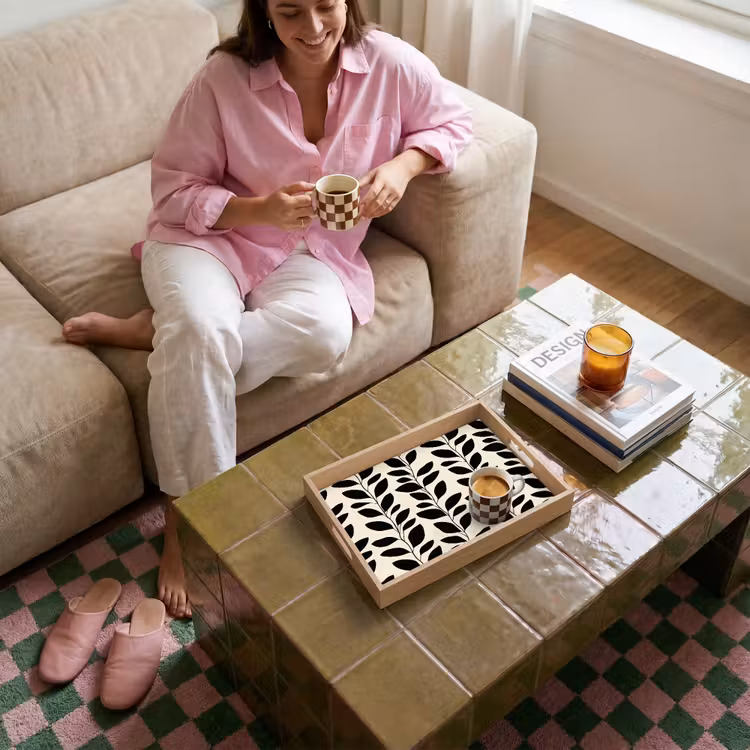 Botanisch - Dessin - Zwart - Beige Dienblad Rechthoek middel 911 -sfeer3