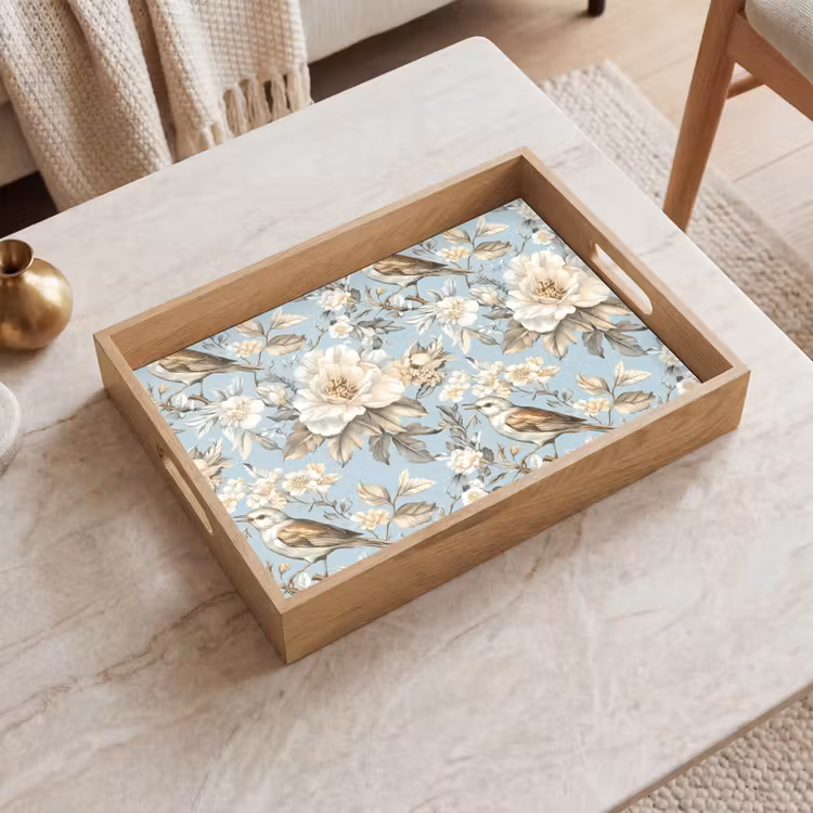 Botanisch - Zangvogel - Blauw Dienblad Rechthoek middel 911 -sfeer1