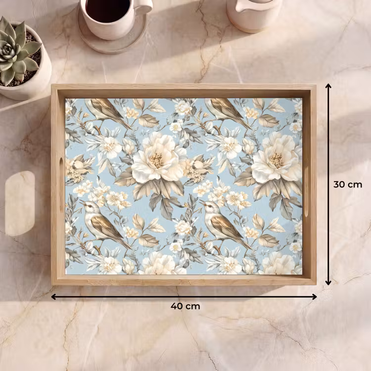 Botanisch - Zangvogel - Blauw Dienblad Rechthoek middel 911 -USP_Formaat
