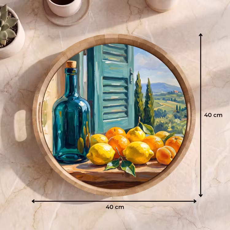 Tray - Bottle - Fruit - Still Life - Fles - Fruit - Stilleven Dienblad Rond middel