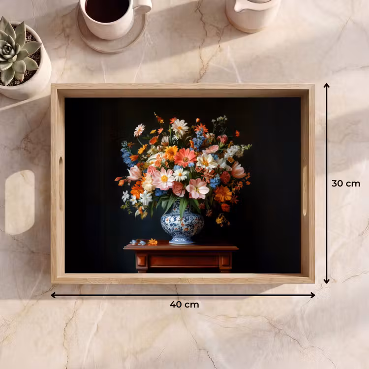 Boeket - Roze - Bloemen - Vaas Dienblad Rechthoek middel -USP_Formaat