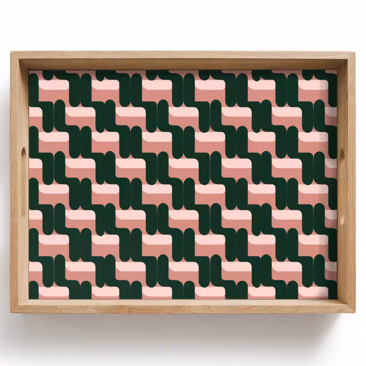 Vlechtpatroon - Groen - Roze - Geometrisch Dienblad Rechthoek middel 911 -z3d_shopping