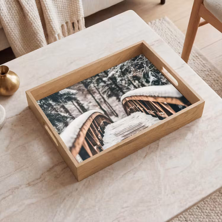 Brug - Winterlandschap - Bos - Natuur - Sneeuw Dienblad Rechthoek middel -sfeer1