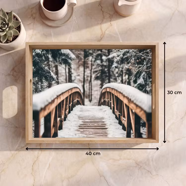 Brug - Winterlandschap - Bos - Natuur - Sneeuw Dienblad Rechthoek middel -USP_Formaat