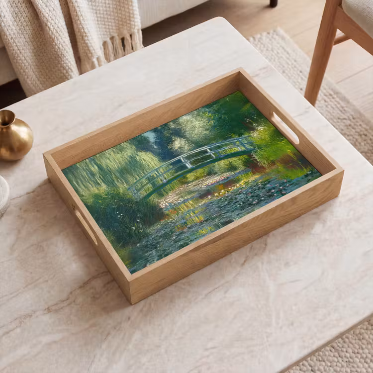 Brug - Hout - Vijver - Waterlelies Dienblad Rechthoek middel -sfeer1
