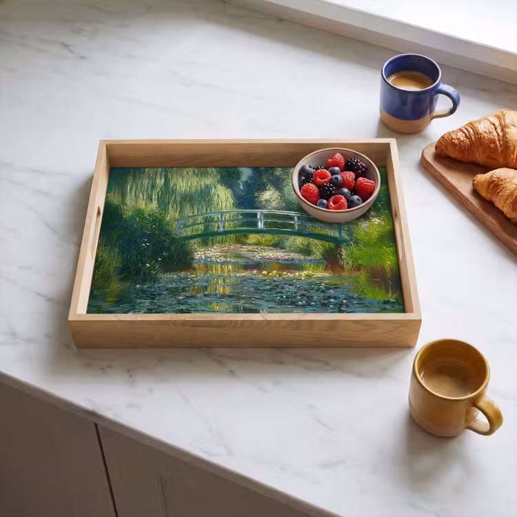 Brug - Hout - Vijver - Waterlelies Dienblad Rechthoek middel -sfeer2