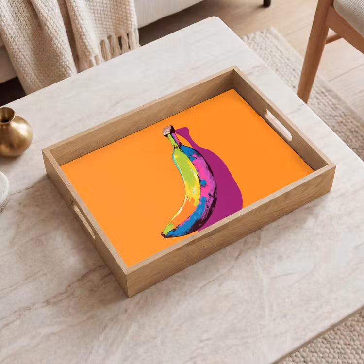 Felle kleuren - Banaan - popart Dienblad Rechthoek middel -sfeer1
