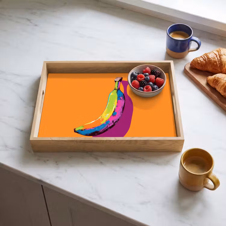 Felle kleuren - Banaan - popart Dienblad Rechthoek middel -sfeer2