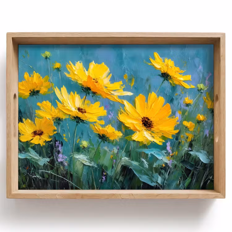 Penseelstreken - Bloemen - Felgeel - Abstract Dienblad Rechthoek middel -z3d_shopping